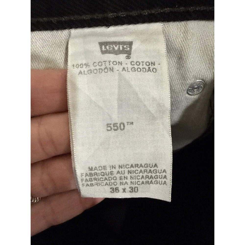 Levi’s 550 Black Relaxed Fit Heavyweight Straight Jeans Contrast Stitch 36x30